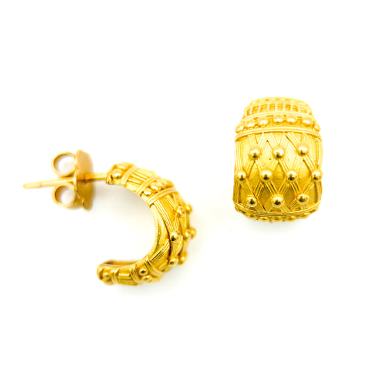 "Zanzibar Oval" Half-Hoop Earrings (22k, 18k Gold)