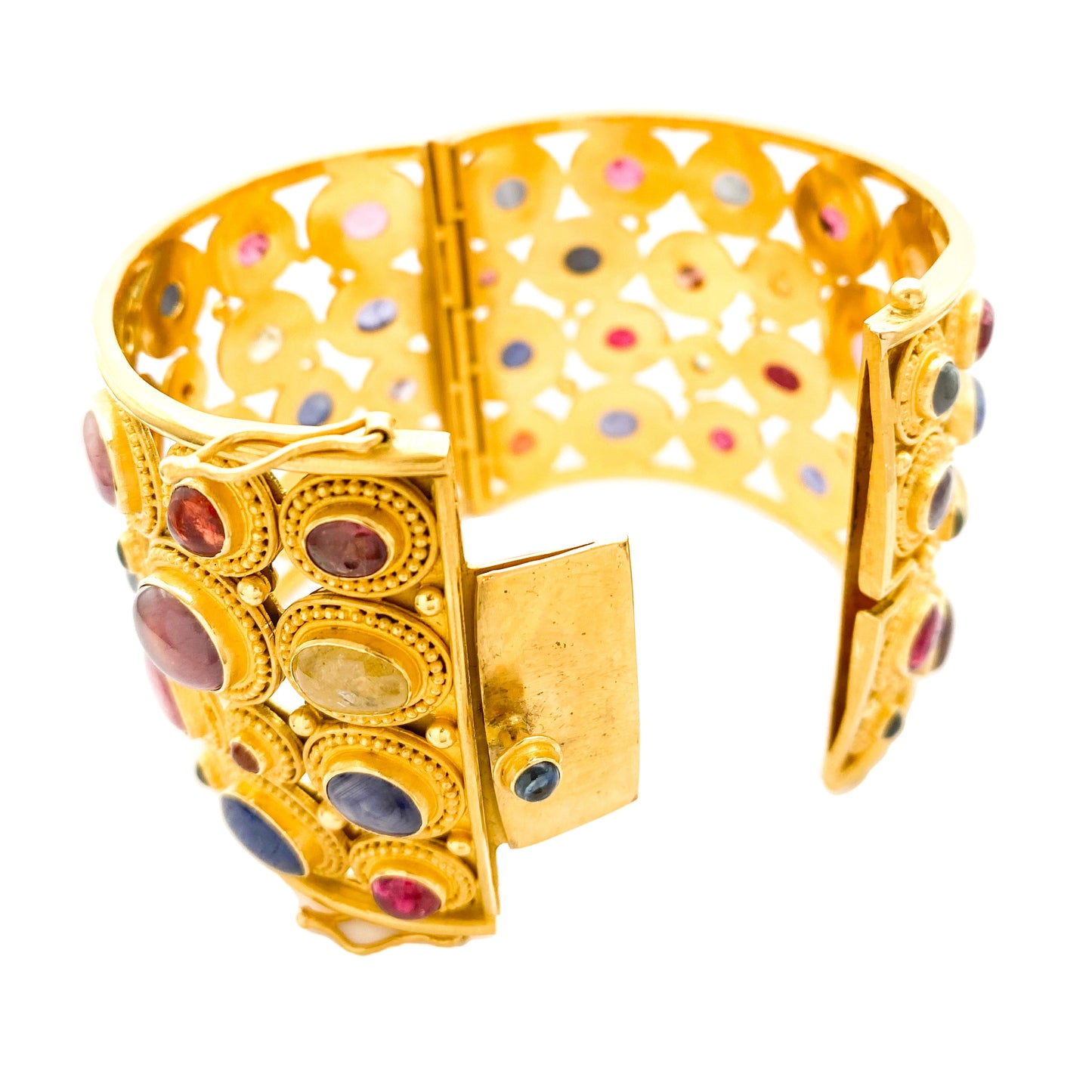 "Pesta" Cuff Bracelet (Multicolored Sapphire and Ruby, 22k, 18k Gold)