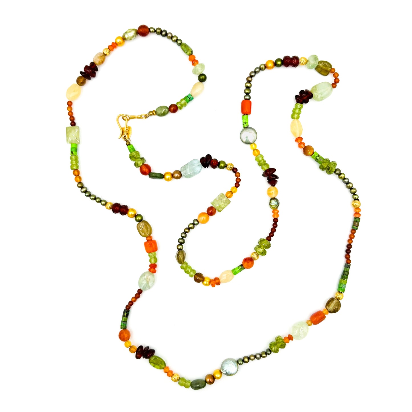 "Spring Woodstock" Necklace/Bracelet (Mixed Gemstone Beads, 22k, 18k Gold)
