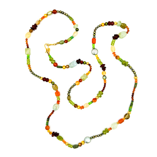 "Spring Woodstock" Necklace/Bracelet (Mixed Gemstone Beads, 22k, 18k Gold)