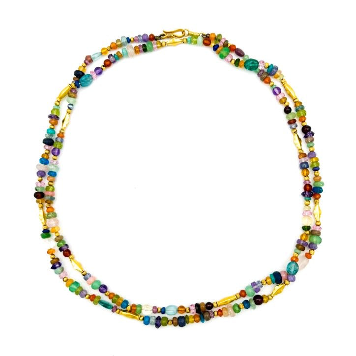 "Long Lola" Necklace (Mixed Gemstone Beads, 22k, 18k Gold)