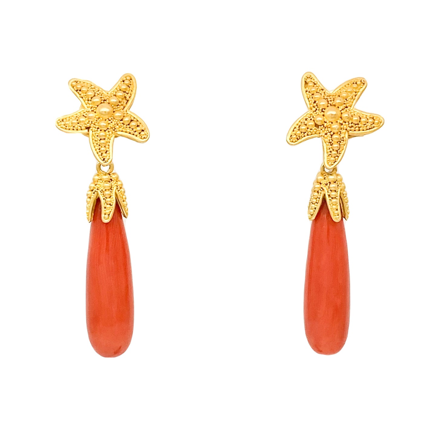 "Starfish" Detachable Drops for Hook Earrings (Italian Red Coral, 22k Gold)