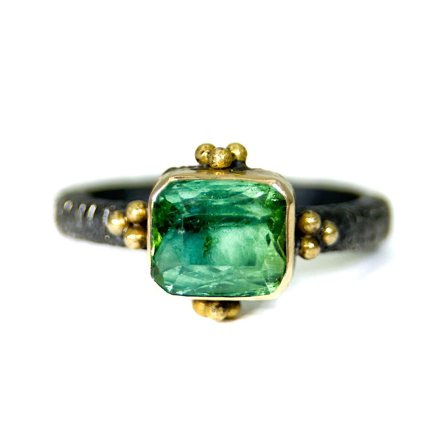 "Marmaris" Ring (Green Tourmaline, 22k, 18k Gold, Oxidized Sterling Silver)