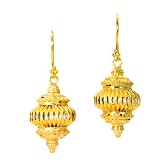 "Pierced Lantern" Dangle Hook Earring (22k, 18k Gold)