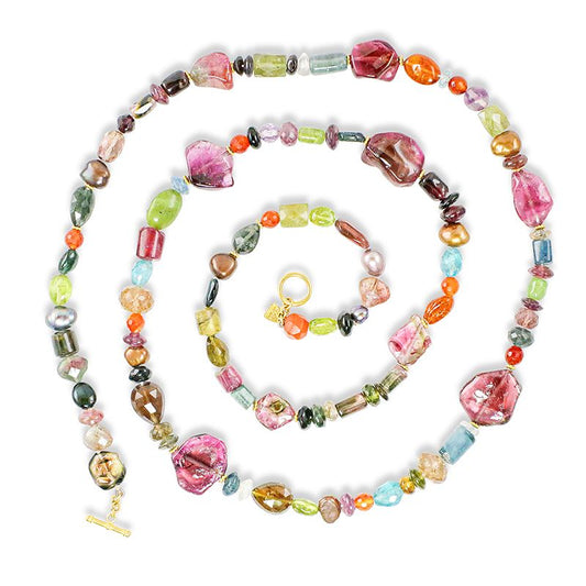"Woodstock" Necklace (Mixed Gemstones, 22k, 18k Gold)