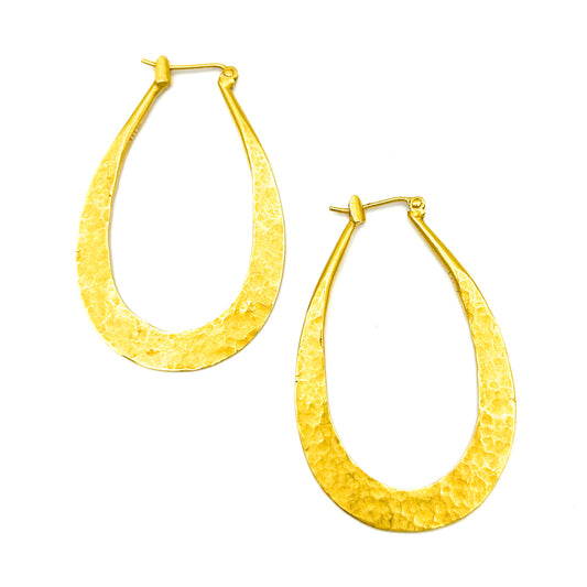 "Leslie Hoop" Earrings (18k Hammered Gold)