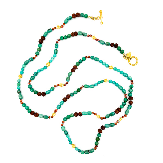 "Long Lola" Necklace (Turquoise, Garnet, 22k, 18k Gold)