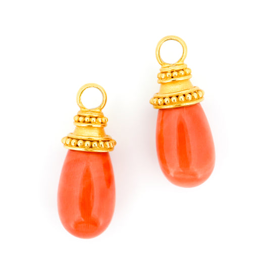 "Sharon" Drops for Hoop Earrings (Italian Coral, 22k, 18k Gold)