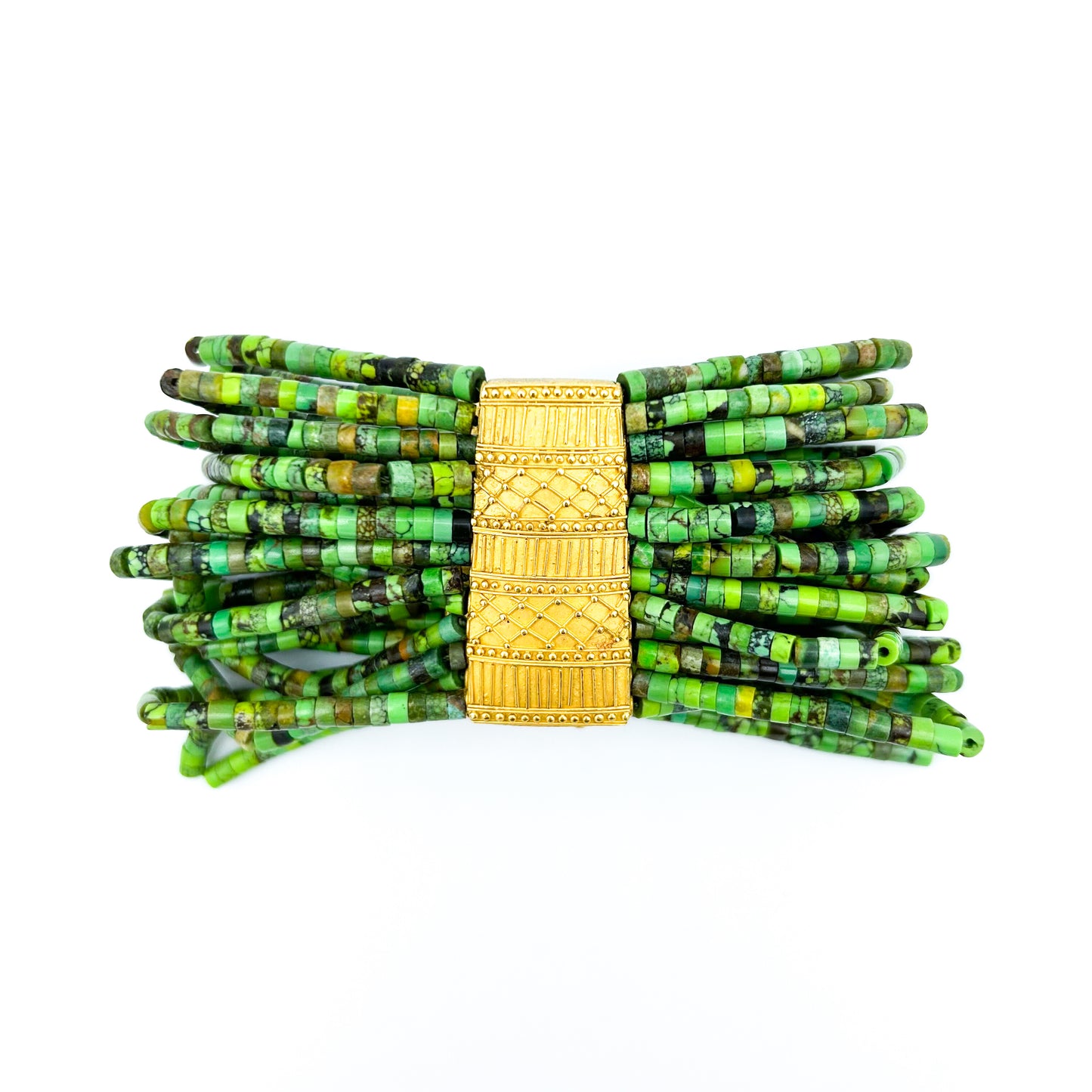"Nefertari" Bracelet (Green Turquoise, Gaspeite Heishi Beads, 22k Gold)