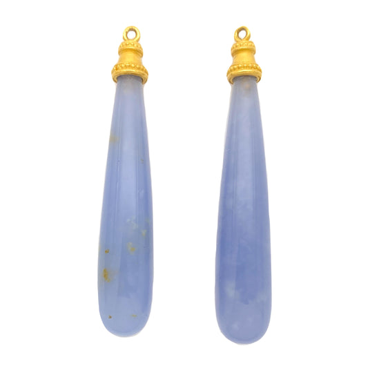 "Simple Cap" Drops for Hook Earrings  (Holly Blue Agate, 18k, 22k Gold)