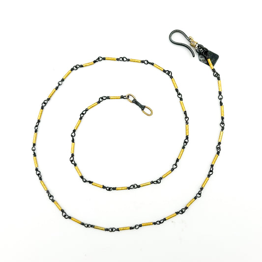 "Pattya Tube" Necklace (22k Gold, Oxidized Sterling Silver)