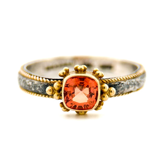"Prague" Ring (Padparadscha Sapphire, 22k, 18k Gold, Oxidized Sterling Silver)