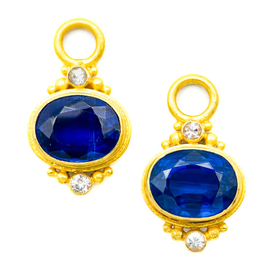 "Charm" Drops for Hoop Earrings (Blue Kyanite, White Sapphire, 22k Gold)