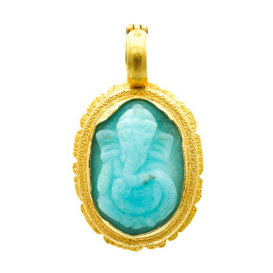 "Ganesh Lotus Flower" Pendant (Amazonite, 22k, 18k Gold)