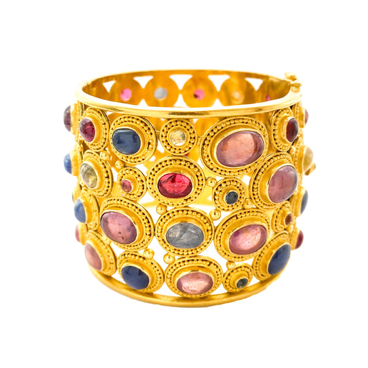 "Pesta" Cuff Bracelet (Multicolored Sapphire and Ruby, 22k, 18k Gold)