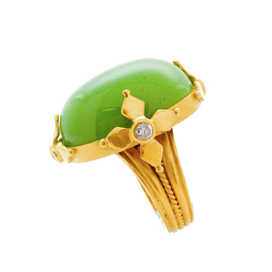 "Maltese" Ring (Green Agate, Diamond, 22k Gold)