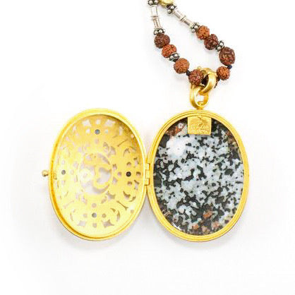 "Shiva Prayer Locket" Pendant (Copper Enamel, Sapphire, 22k Gold)