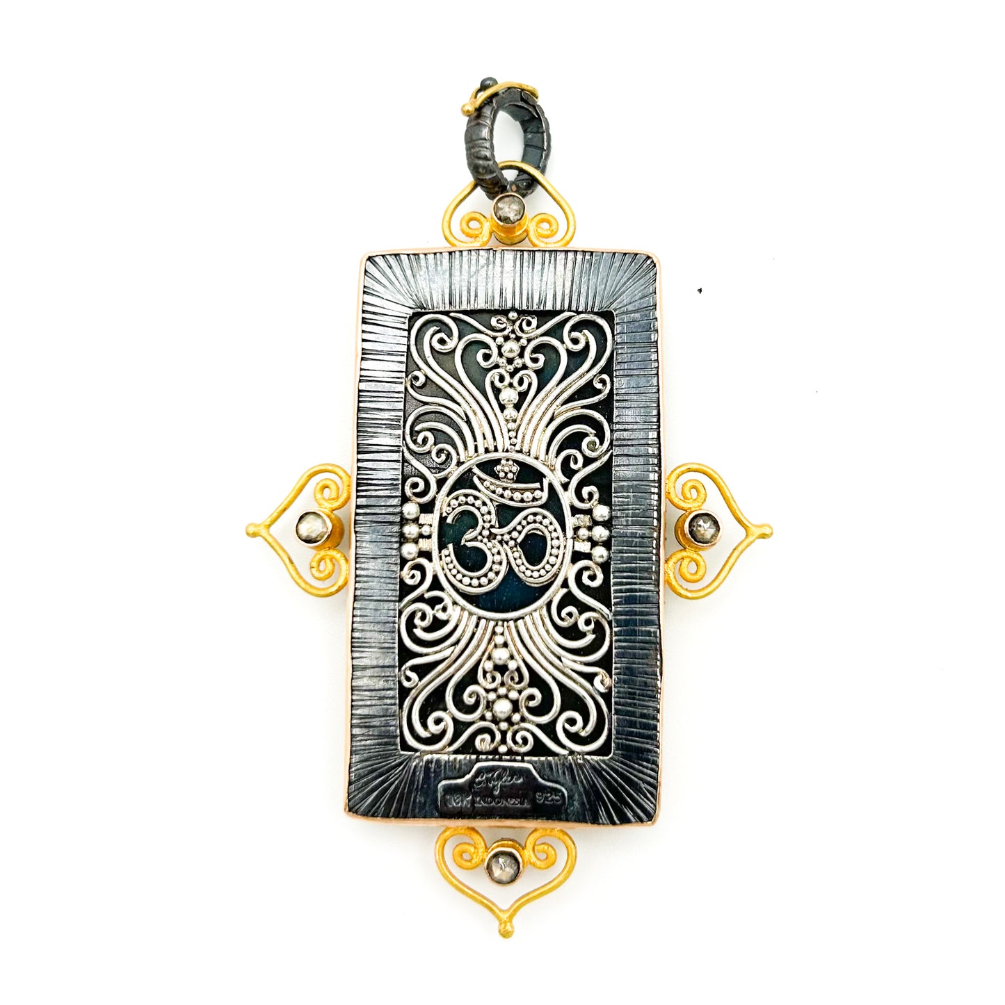 "Bodhi Buddha" Pendant (Labradorite, Diamond, 22k, 18k Gold, Sterling Silver)
