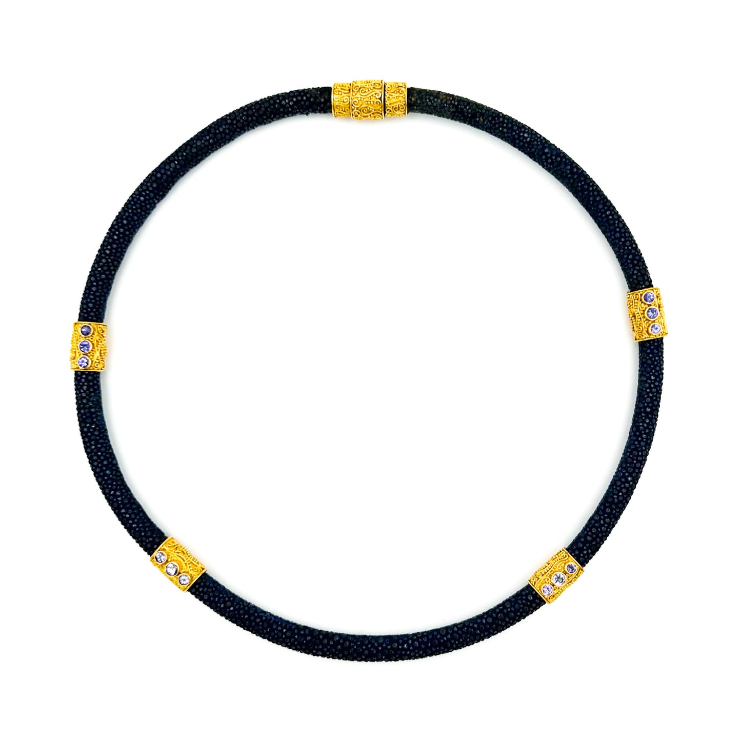 "Neptune" Collar (Shagreen Ray Skin, Tanzanite, 22k Gold)