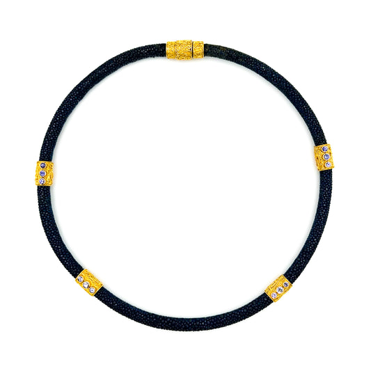 "Neptune" Collar (Shagreen Ray Skin, Tanzanite, 22k Gold)