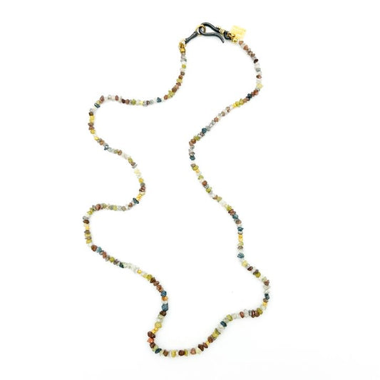 "Pebbles" Necklace (Raw Multicolored Diamond Beads, 22k, 18k Gold, Oxidized Sterling Silver)