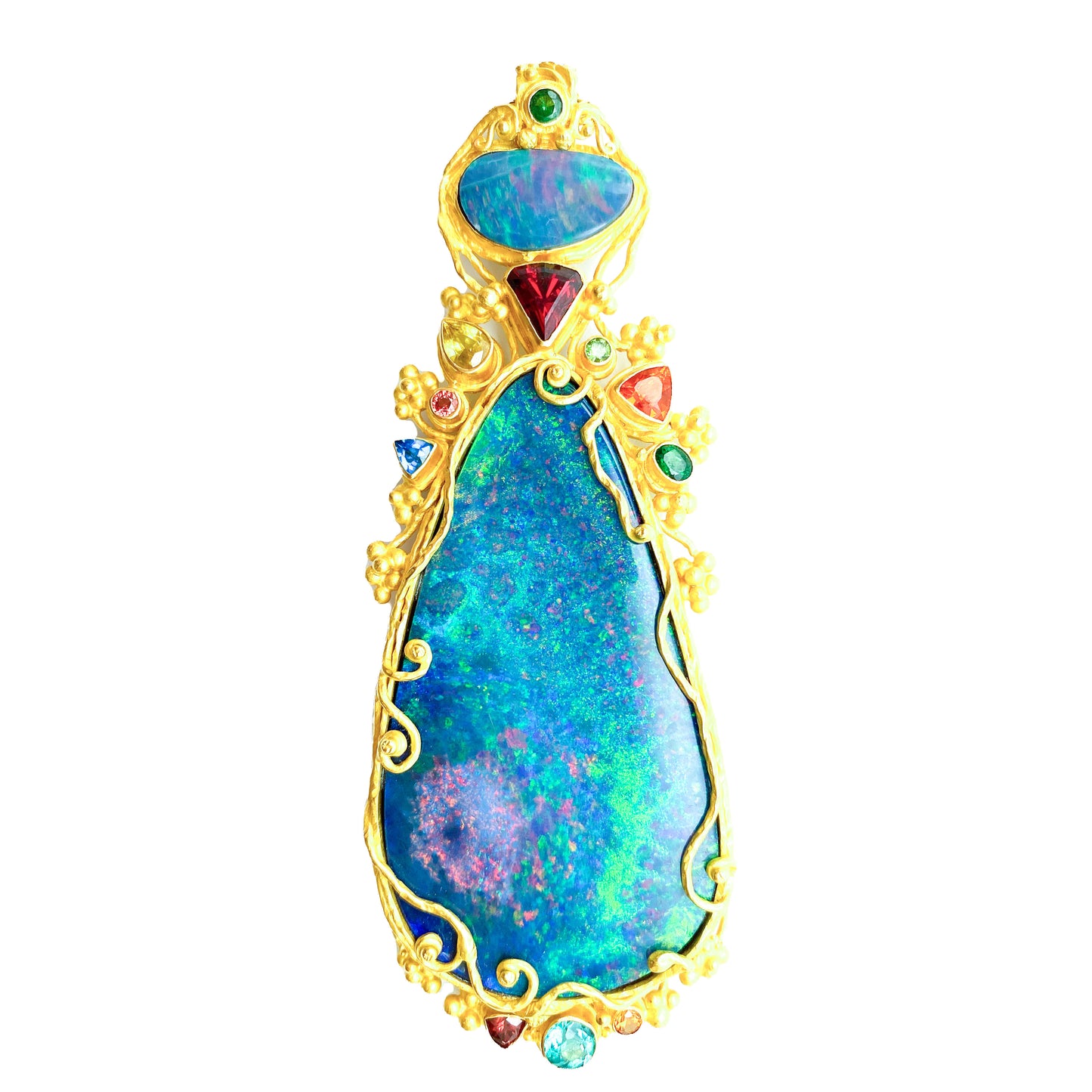 "Faerie" Pendant (Australian Opal, Mixed Gemstones, 22k Gold)
