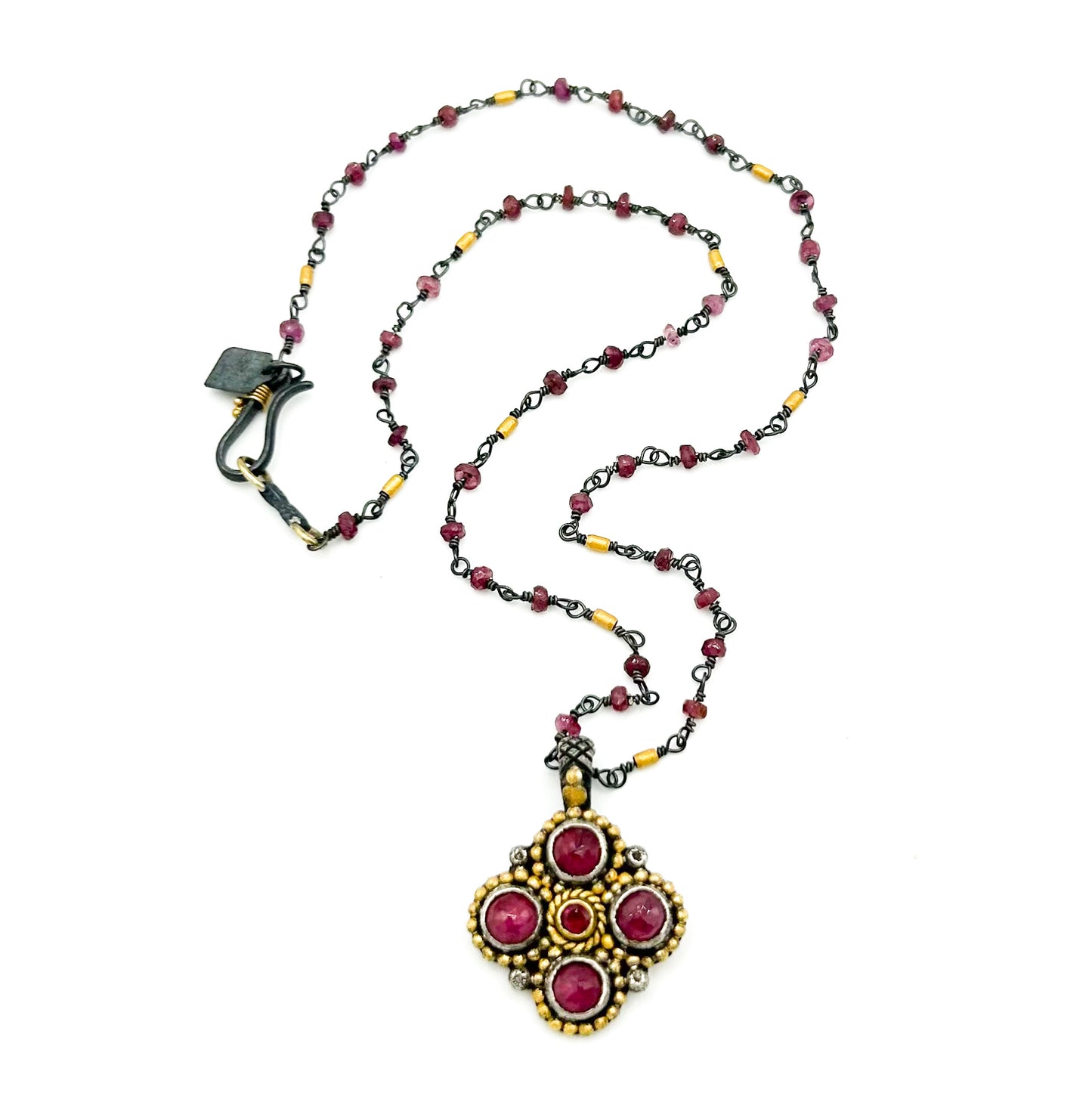 "Mini Maltese" Pendant (Ruby, 22k Gold, Oxidized Sterling Silver)