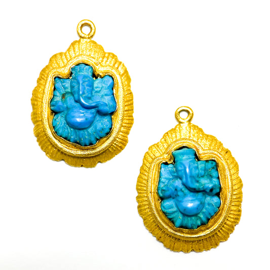"Etched Flame" Drops for Hook Earrings (Sleeping Beauty Turquoise, 22k, 18k Gold)