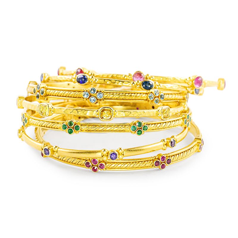 "Sharm" Bangle Bracelet (Pink Sapphire, 22k, 18k Gold)