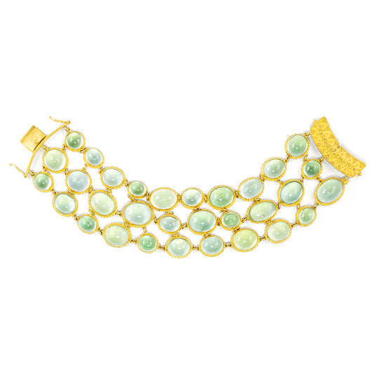 "Misty Spring Fishnet" Bracelet (Australian Prehnite, 22k Gold)