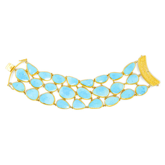 "Cielo Fishnet" Bracelet (Arizona Sleeping Beauty Turquoise, 22k Gold)