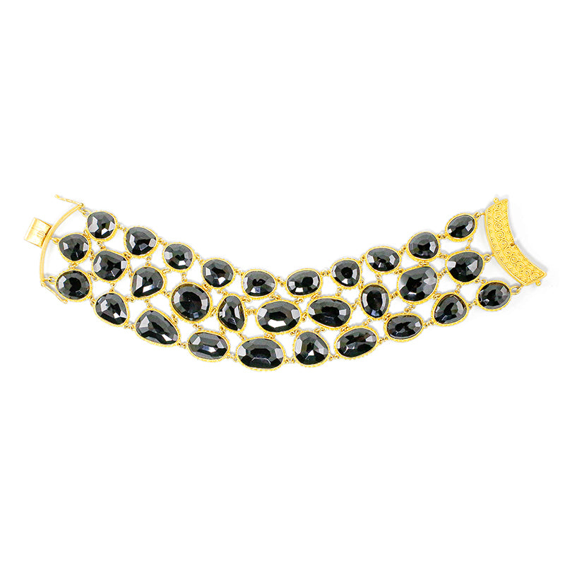 "Midnight Fishnet" Bracelet (Melamite Black Garnet, 22k Gold)