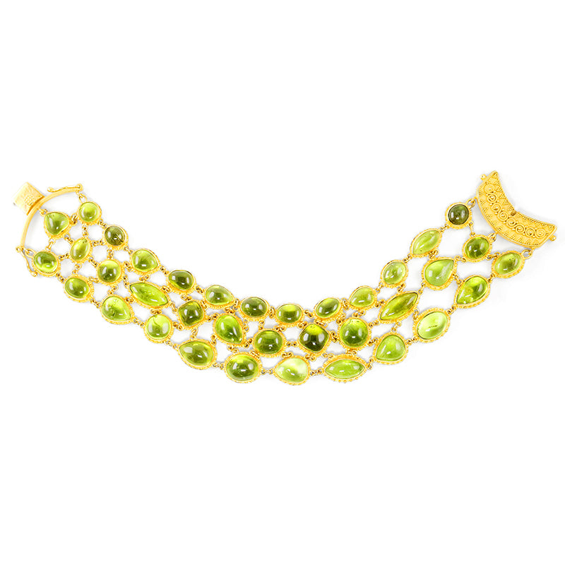 "Kafir Lime Fishnet" Bracelet (Peridot, 22k Gold)