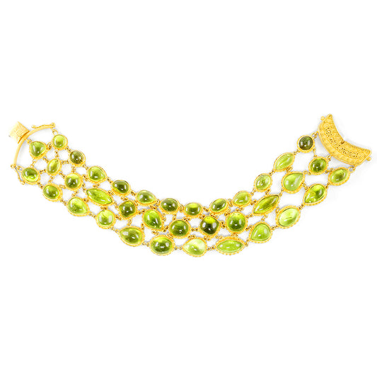 "Kafir Lime Fishnet" Bracelet (Peridot, 22k Gold)