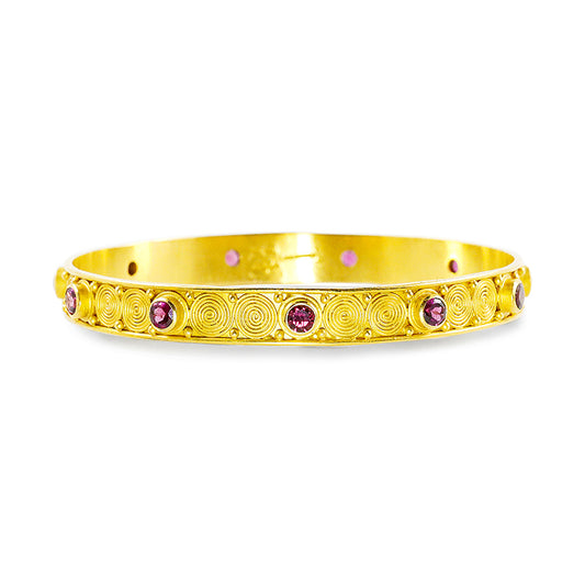 "Spiral" Bangle Bracelet (Rhodolite Garnet, 18k, 22k Gold)