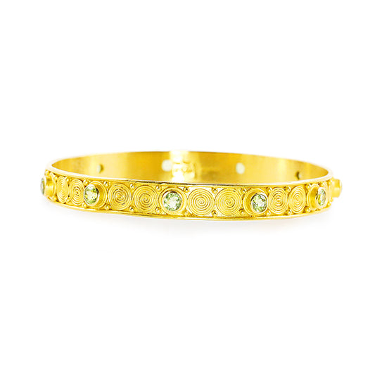 "Spiral" Bangle Bracelet (Peridot, 22k, 18k Gold)