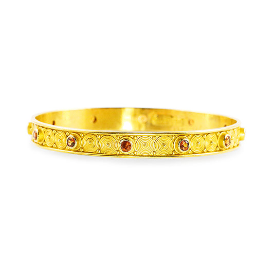 "Spiral" Bangle Bracelet (Orange Mandarin Garnet, 22k Gold)