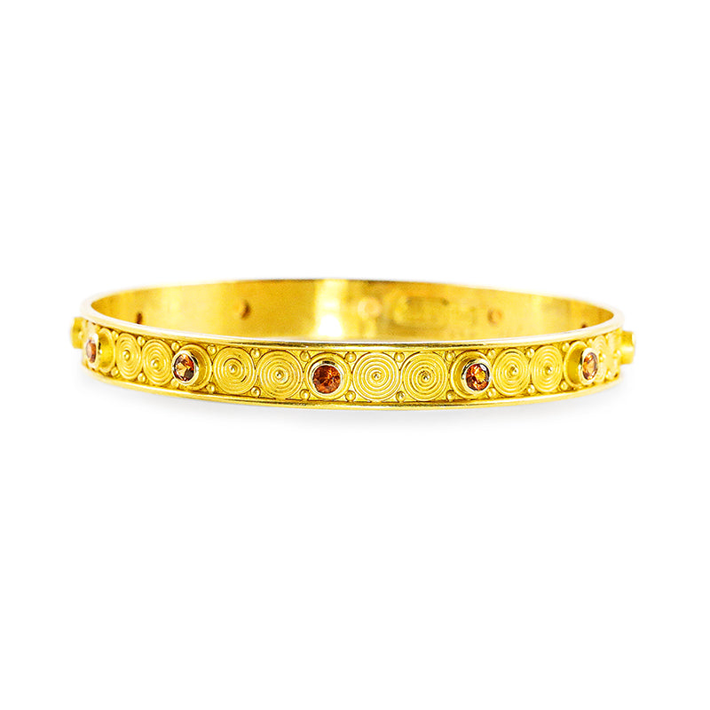 "Spiral" Bangle Bracelet (Orange Mandarin Garnet, 22k Gold)