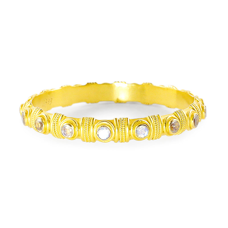 "Chevron" Bangle Bracelet (Rainbow Moonstone, 22k Gold)