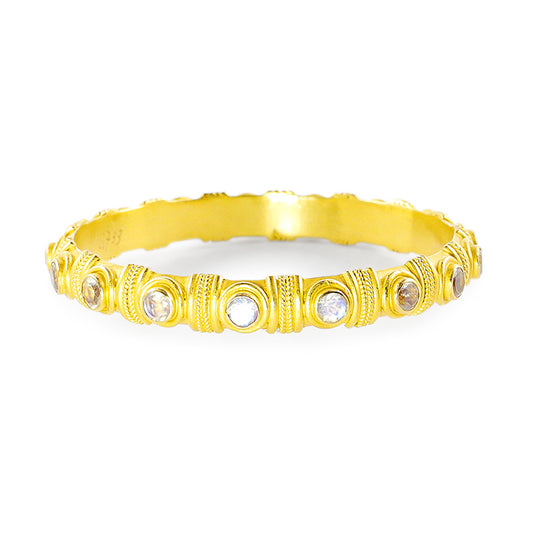 "Chevron" Bangle Bracelet (Rainbow Moonstone, 22k Gold)