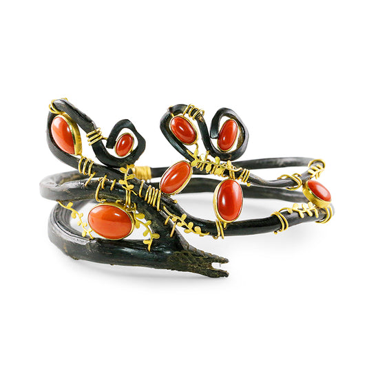 "Seaweed" Bangle Bracelet (Italian Red Coral, Black Coral, 18k Gold)