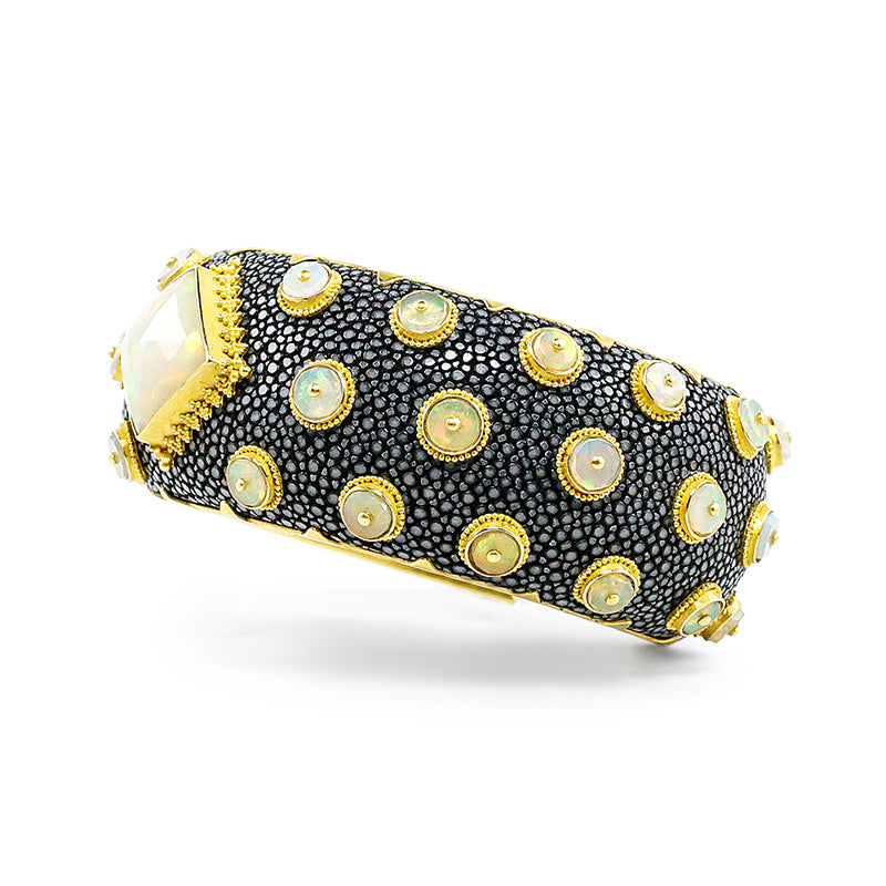 "Shagreen" Cuff Bracelet (Ethiopian Opal, Stingray Leather, 22k Gold)