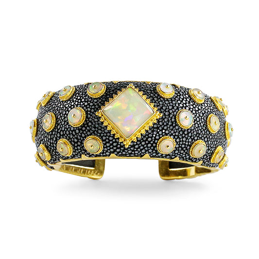 "Shagreen" Cuff Bracelet (Ethiopian Opal, Stingray Leather, 22k Gold)