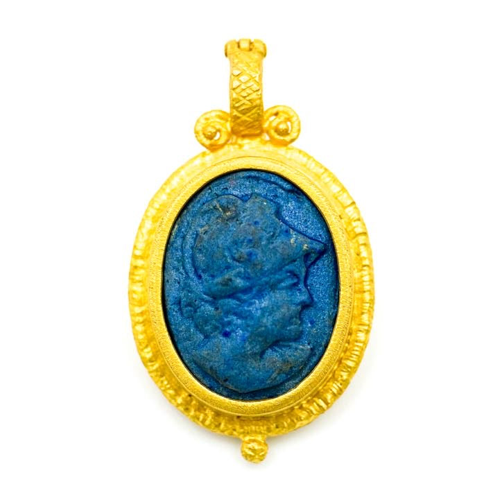 "Jerusalem" Pendant (Blue Faience Ceramic Cameo, 22k, 18k Gold)