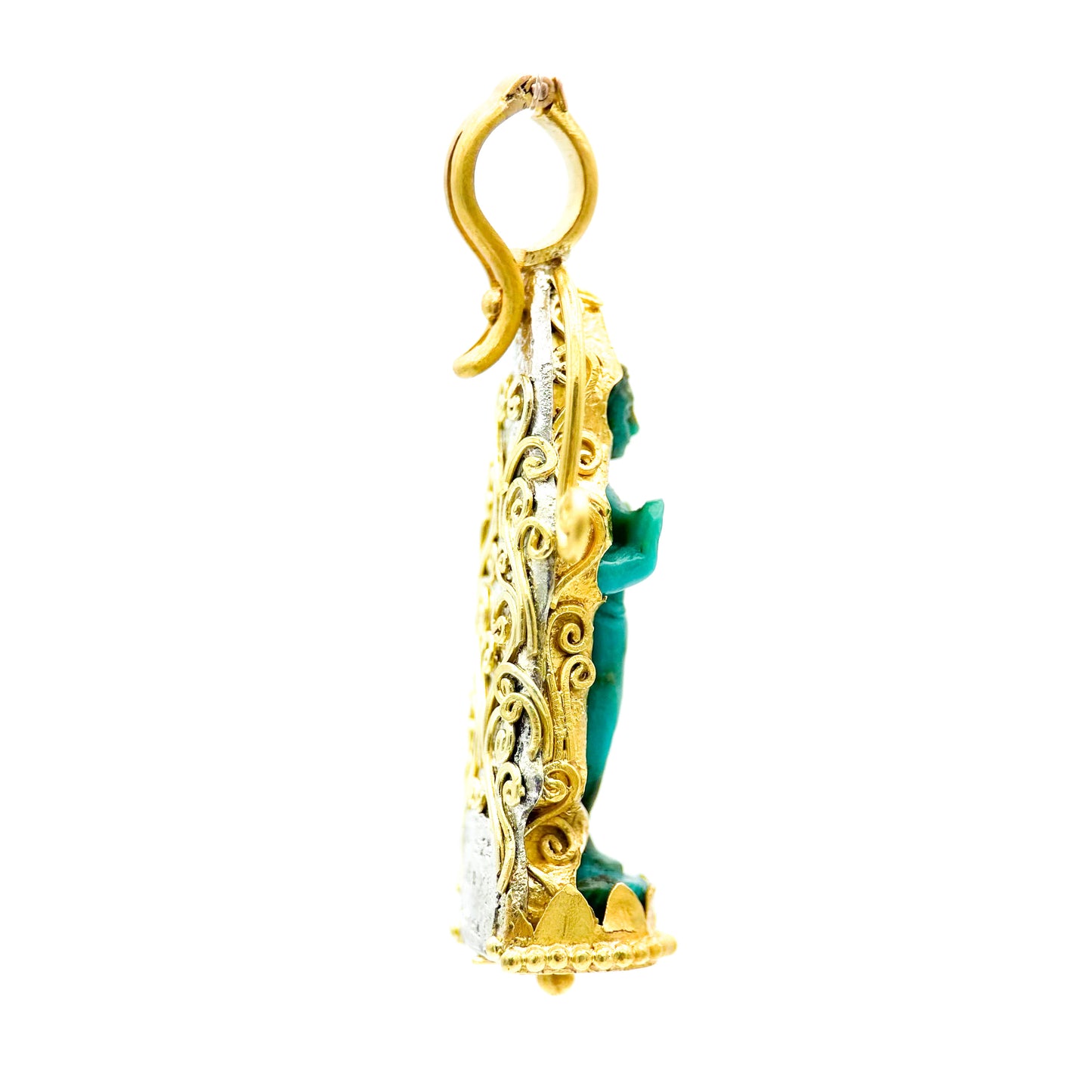 "Ayuthaya Buddha" Pendant (Carved Turquoise Buddha, 22k Gold)