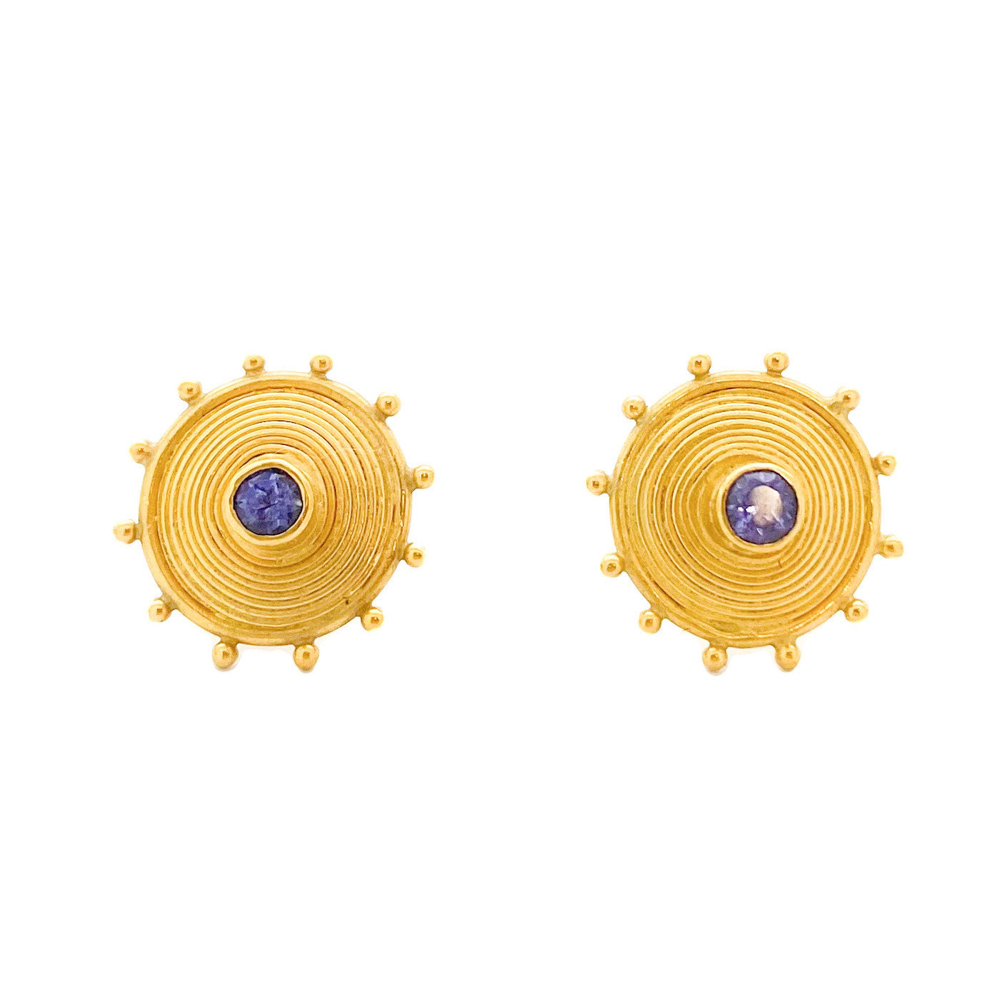"Afrique" Stud Earrings (Tanzanite, 22k Gold)