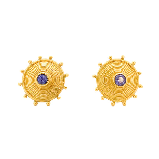 "Afrique" Stud Earrings (Tanzanite, 22k Gold)