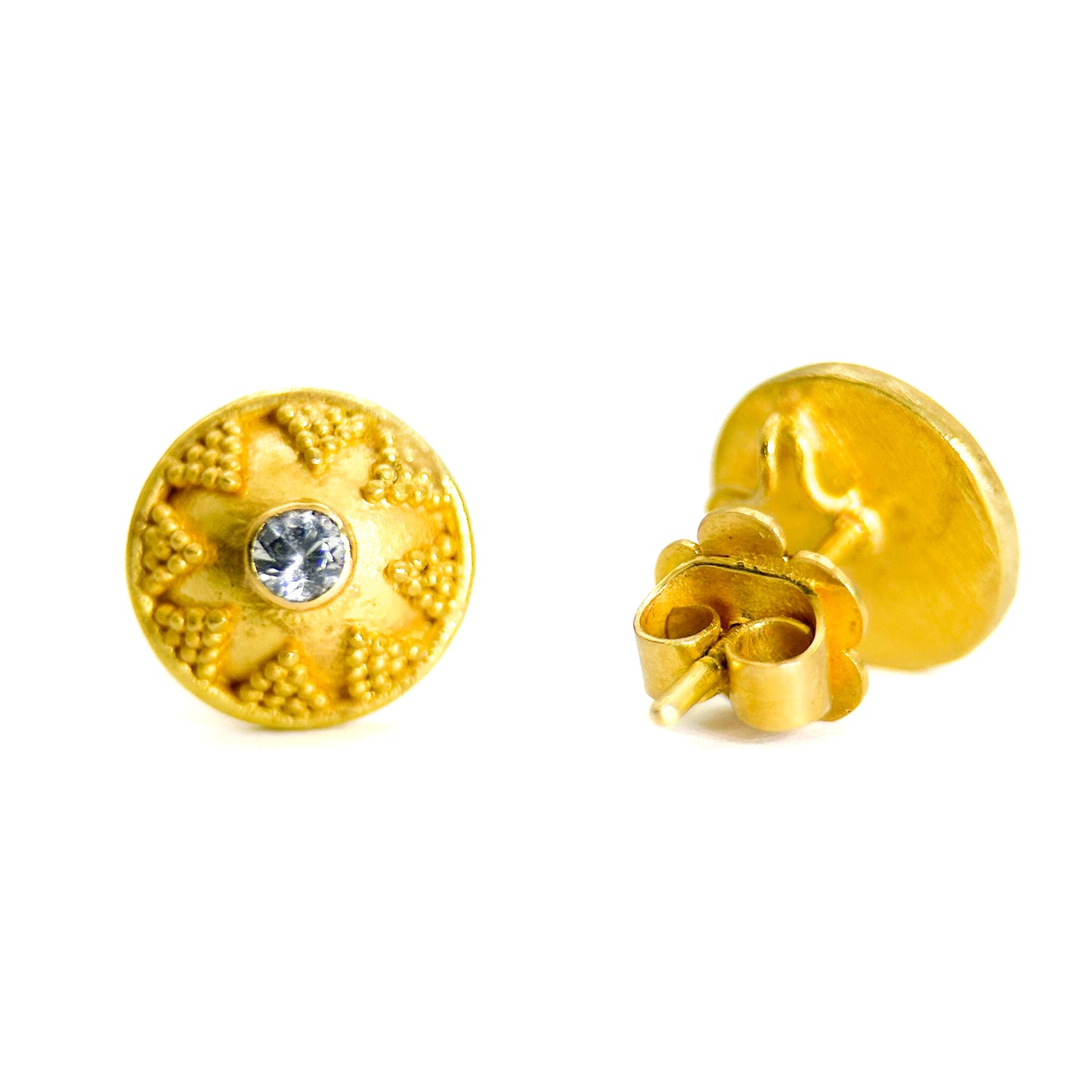 "Dreamer" Stud Earrings with Detachable Dangle (White Zircon, 22k, 18k Gold)