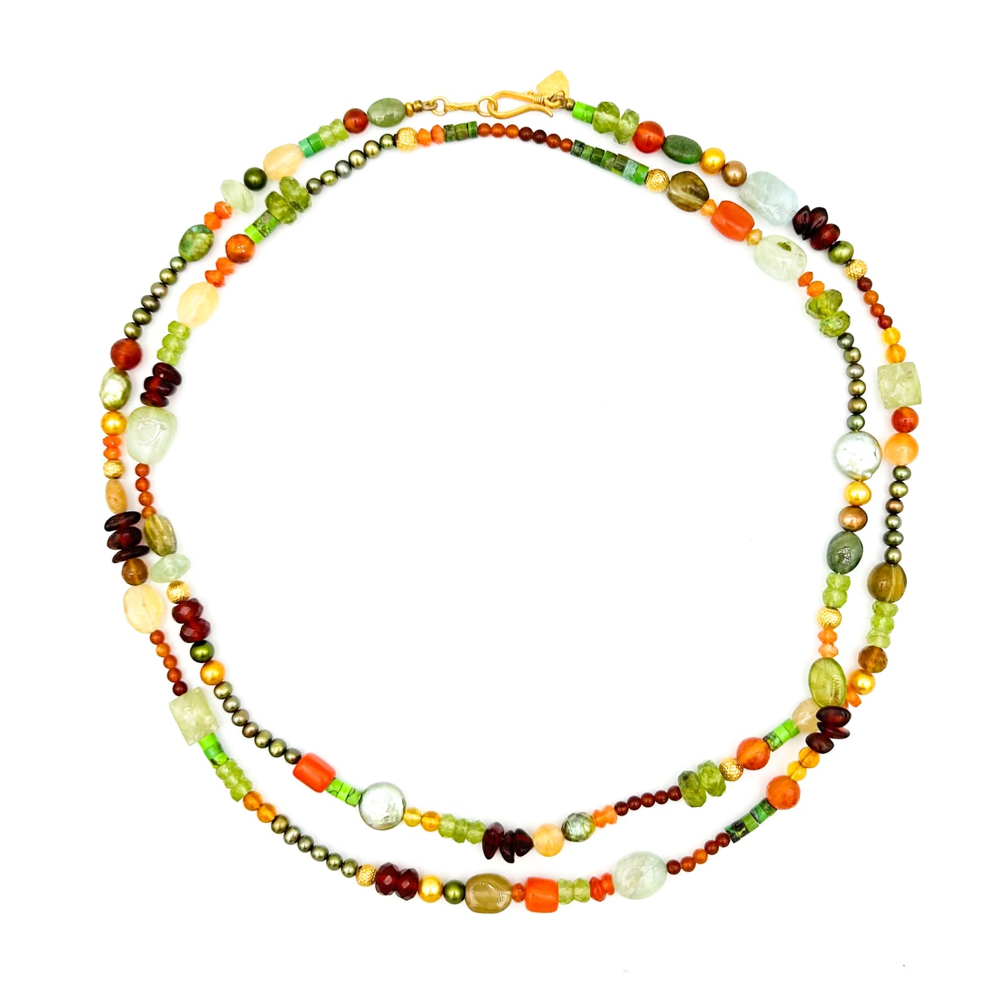 "Spring Woodstock" Necklace/Bracelet (Mixed Gemstone Beads, 22k, 18k Gold)