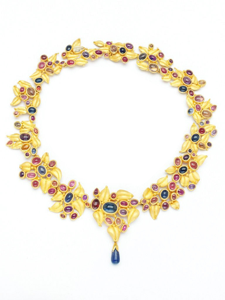 "Ophelia" Necklace (Multicolor African Sapphire, Ruby, 22k Gold)